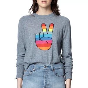 Zadig & Voltaire Liruius Peace Cashmere Sweater in Gray Size Medium
